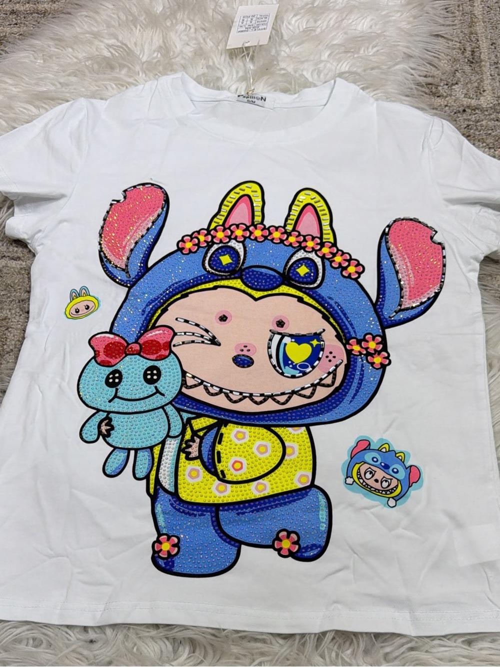 Kids White Graphic Tee with Colorful Character Print